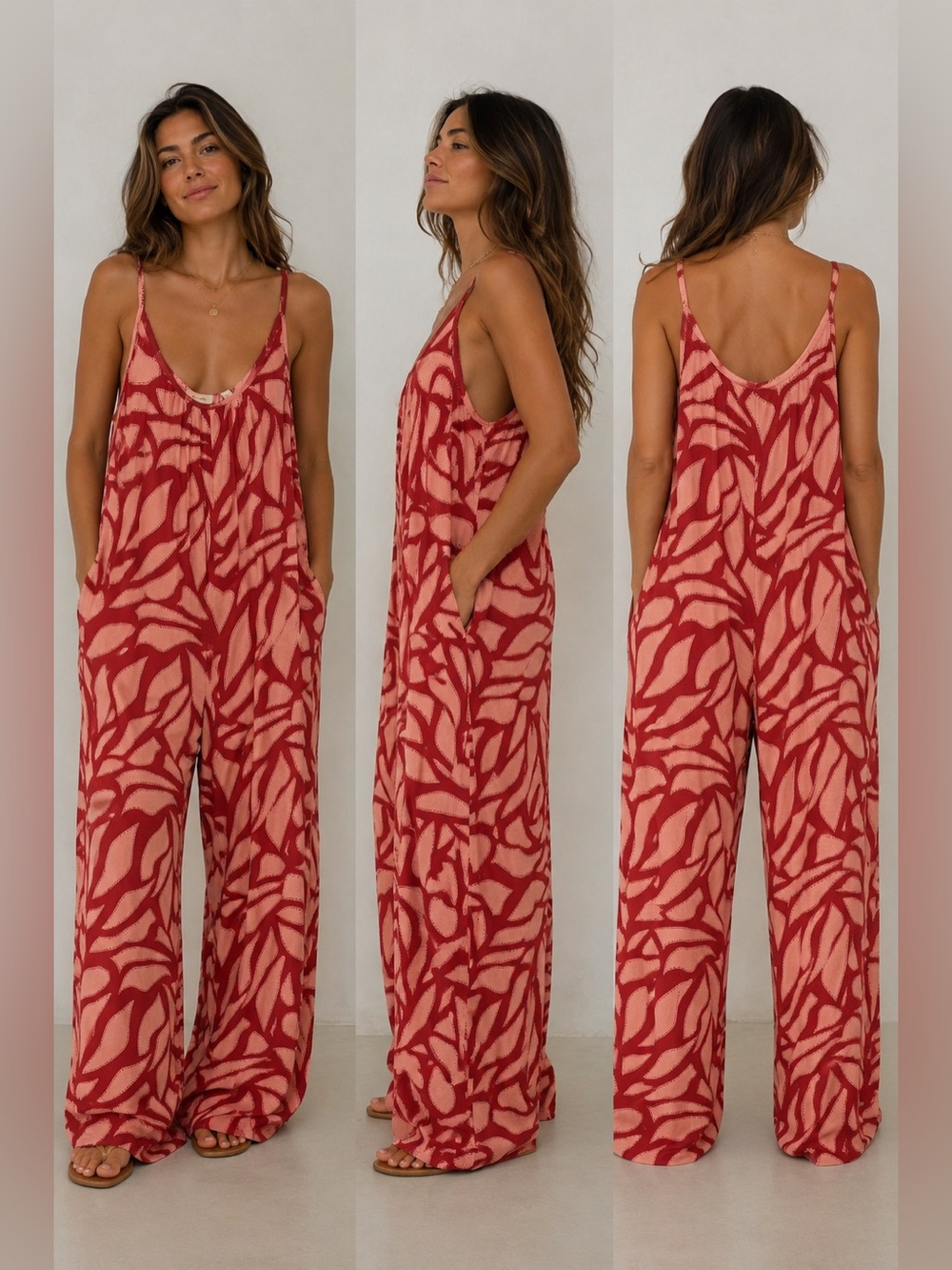 Earth Bound Red & Coral Patterned Maxi Slip Dress